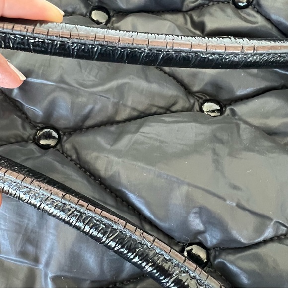 KATE SPADE Stevie Black Quilted Nylon Patent Leather Studded Shoulder Bag Tote - Picture 13 of 15